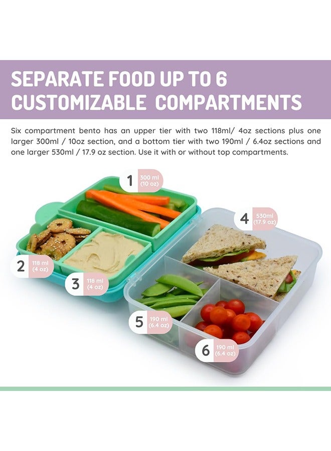 melii صندوق غداء بنتو ذو طبقتين مع أدوات | مقاوم للتسرب وخالي من BPA للبنات والأولاد | أغطية محكمة | آمن في غسالة الصحون والميكروويف، أزرق، نعناعي وليموني - Image 4