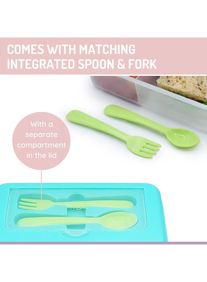 melii صندوق غداء بنتو ذو طبقتين مع أدوات | مقاوم للتسرب وخالي من BPA للبنات والأولاد | أغطية محكمة | آمن في غسالة الصحون والميكروويف، أزرق، نعناعي وليموني - Image 5