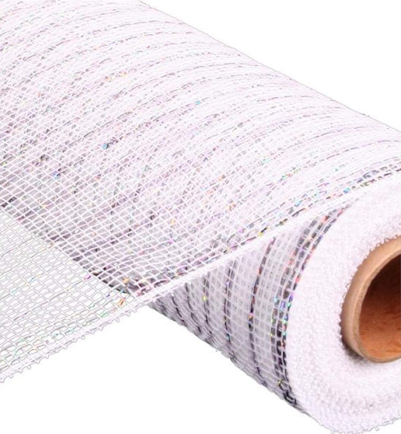 Craig Bachman 10 Inch x 30 Feet Deco Poly Mesh Ribbon - White with Silver Foil - Image 2
