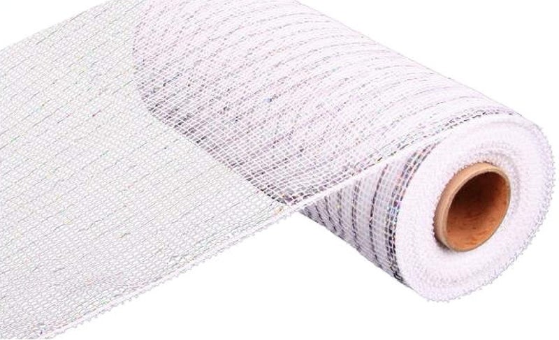 Craig Bachman 10 Inch x 30 Feet Deco Poly Mesh Ribbon - White with Silver Foil - Image 1
