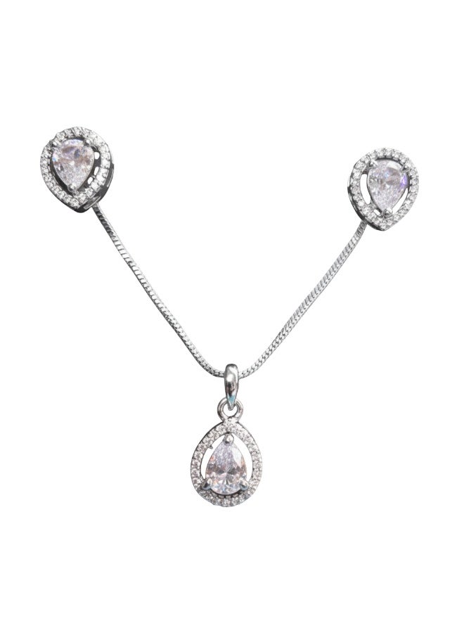 Pretty Precious Elegant American Diamond Pendant Set for Women | Rhodium Plated CZ Jewellery | Necklace with Matching Earrings - Image 4