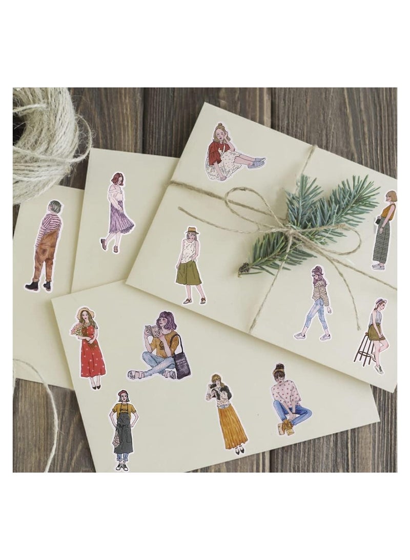 KASTWAVE Scrapbook Stickers Set, Cartoon Hand Painted Girls People Stickers, Vintage People Washi Four Seasons Girls Wear Stickers, Decoration Diary Stickers DIY Crafts Envelop, 160 Pcs - Image 2