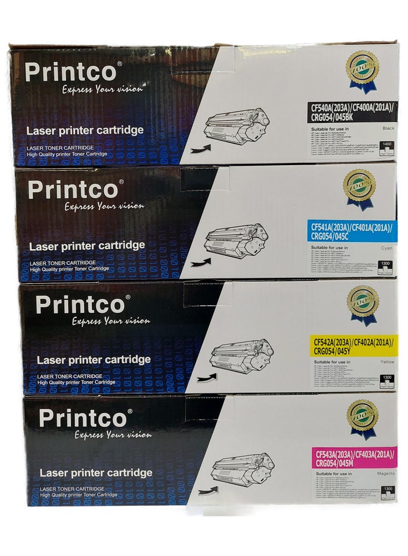 برينتكو متوافق مع خرطوشة حبر hp 203A CF540A وCF541 وCF542 وCF543 لطابعات HP LaserJet Pro M254nw وM254dw MFP وM281fdw وM281fdn وM280nw. مجموعة من 4 ألوان أسود سماوي وأصفر وأرجواني - Image 1