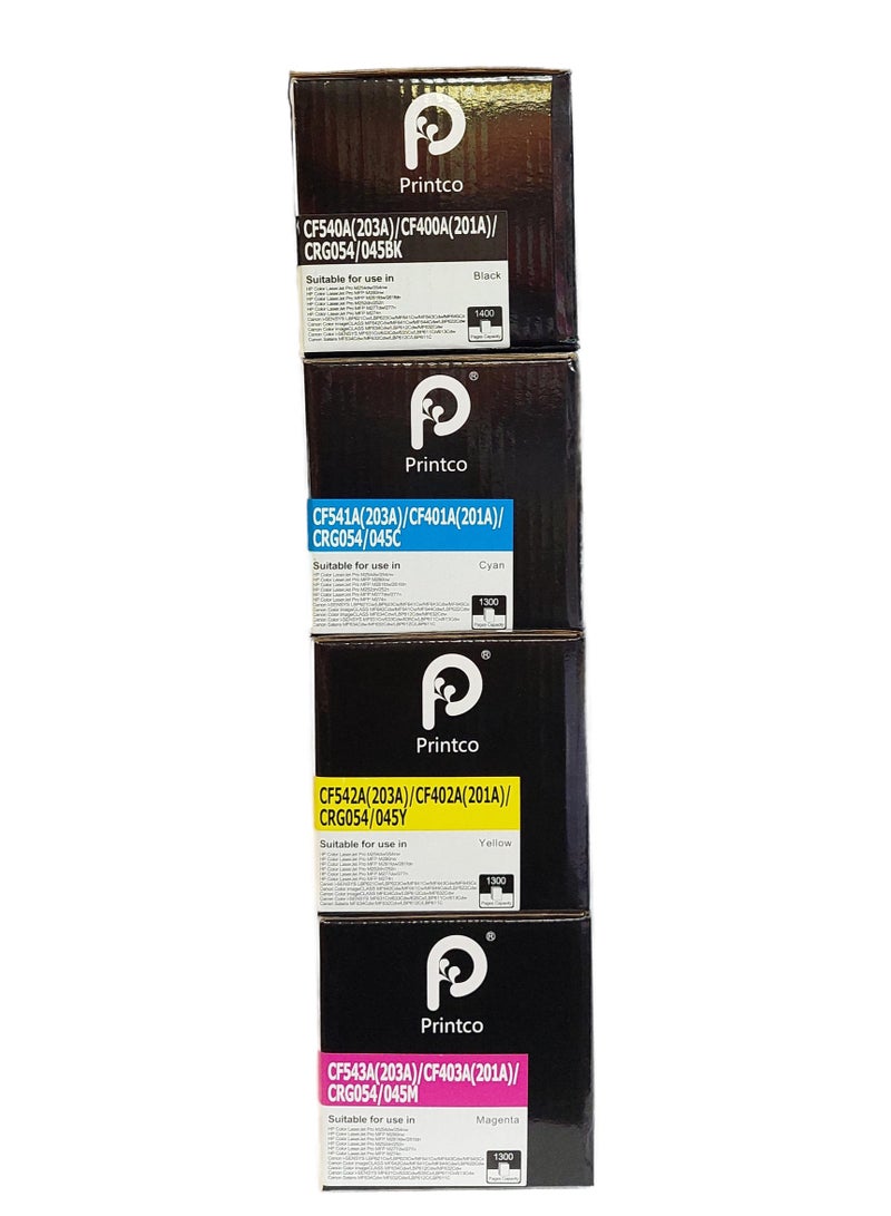 برينتكو متوافق مع خرطوشة حبر hp 203A CF540A وCF541 وCF542 وCF543 لطابعات HP LaserJet Pro M254nw وM254dw MFP وM281fdw وM281fdn وM280nw. مجموعة من 4 ألوان أسود سماوي وأصفر وأرجواني - Image 2