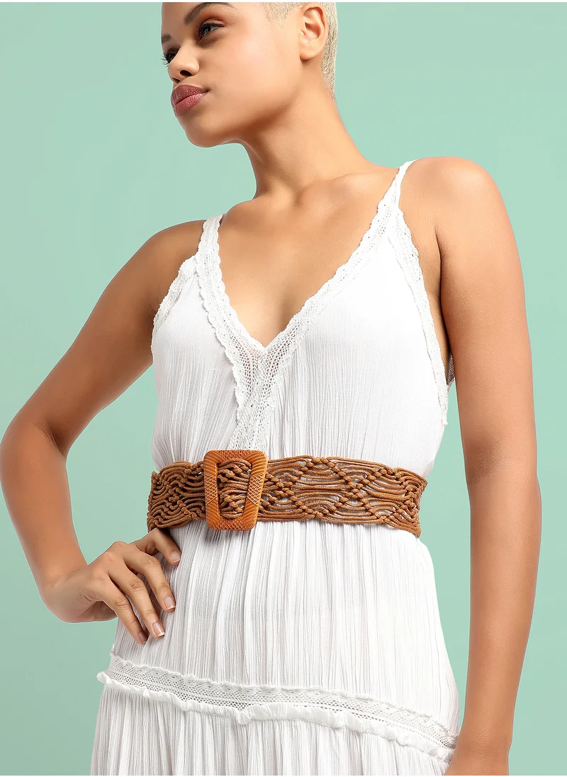 صوص هاوت Tan Textured Waist Belt