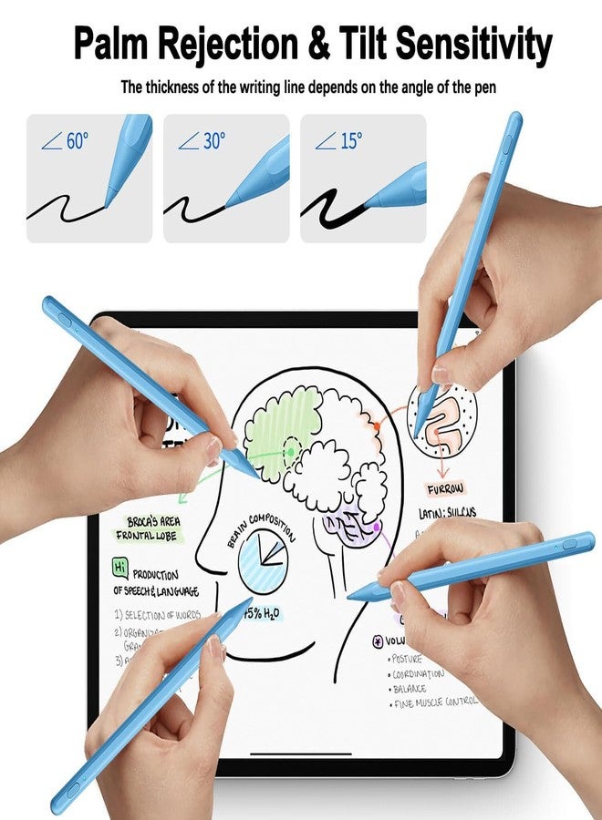 SuitMeeUp Stylus Pen for iPad 11th/10th 2025-2018,2Pack Stylus Pencil Palm Rejection,Tilt Sensitivity Apple Pen for iPad A16/11/10/9/8/7/6th,Pro 12.9"/11"/13" M5/M4,Air 3/4/5/M3/M2,Mini A17/6th/5th-Blue - Image 3