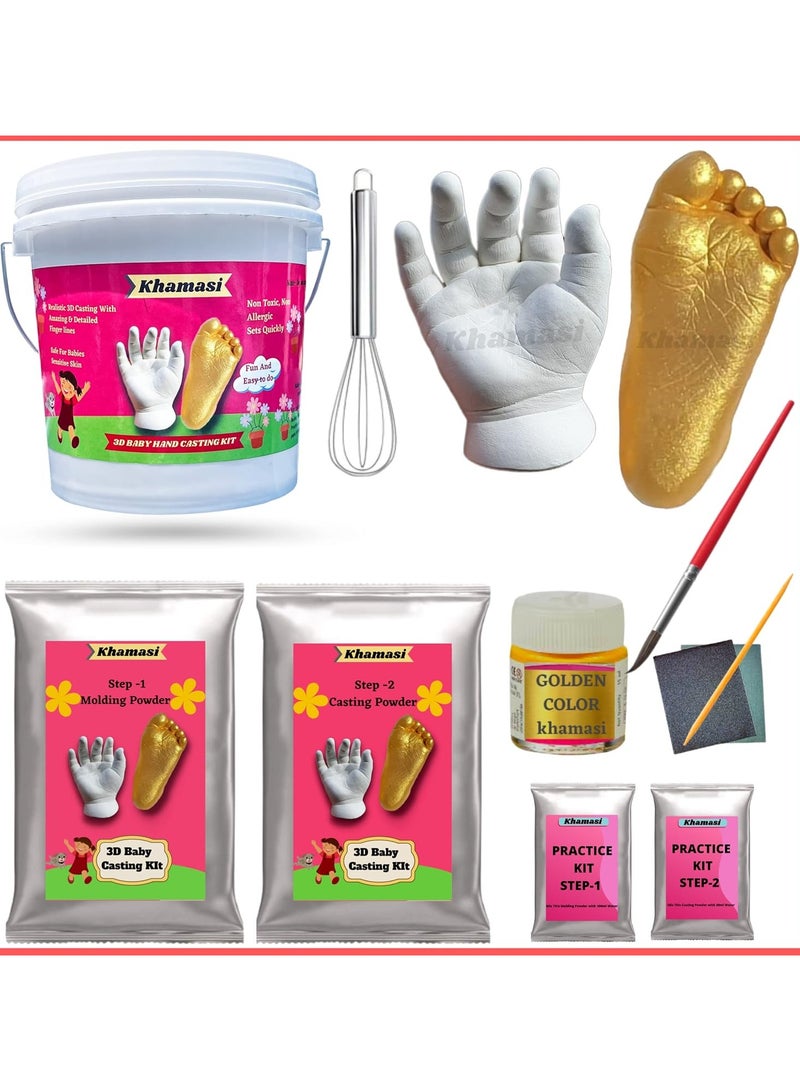 Khamasi 3d baby casting kit for hand and foot, baby hand print and footprint kit, moulding clay molding powder, Newborn Baby and Toddler Hand Impression Foot Impression, (BABY CASTING KIT)  - Image 1