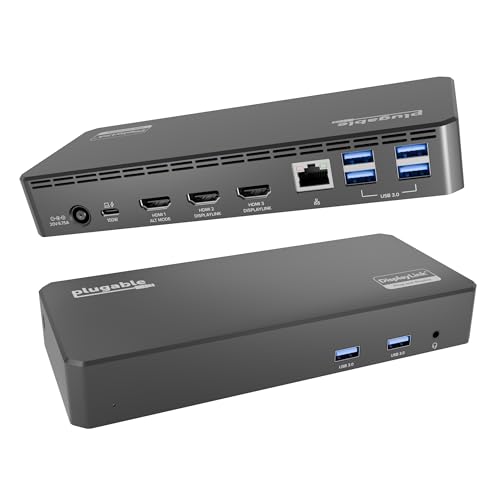 Plugable USB C Triple Display Docking Station | 100W PD, 3x HDMI (1x 4K 30Hz, 2x 1080p 60Hz), 6x USB 5Gbps Ports | Windows, macOS, ChromeOS Compatible - Enhance Productivity with Multi-Monitor Support - Image 1