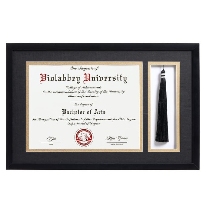 11x17 Matte Black Diploma Frame with Tassel Holder for 85x11 Certificates Document College Degree Frame for Wall Mounted Black Gold Double Mat