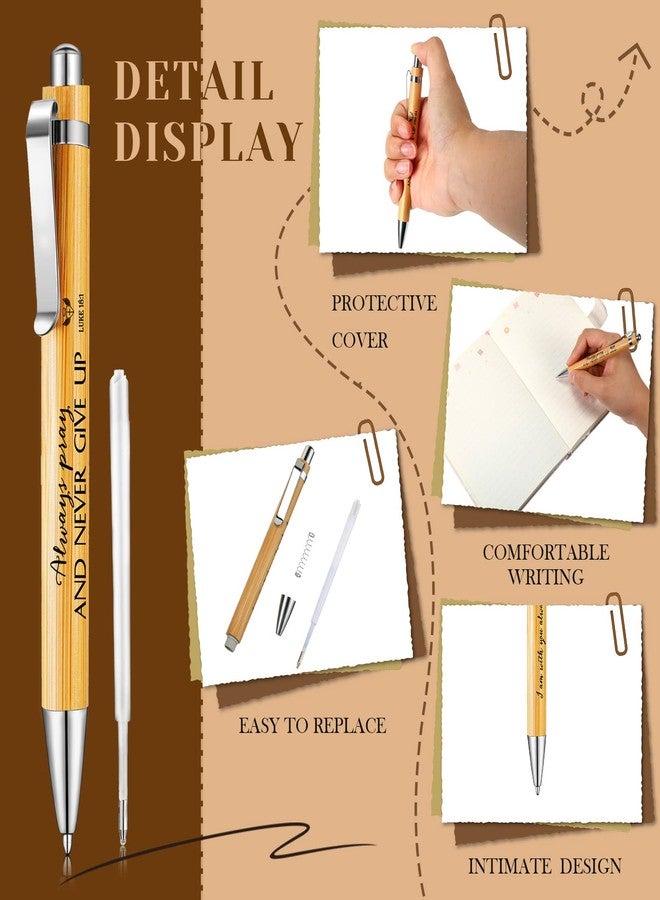 Fumete 50 Pack Bible Verse Bamboo Retractable Ballpoint Pens Inspirational Bible Verse Christian Ballpoint with Black Ink Easter Basket Stuffers Gifts for Church Pastor Sunday School(Classic Color) - Image 2