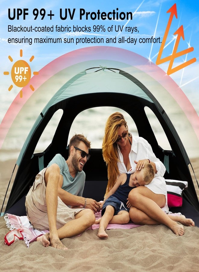 WhiteFang Beach Tent Anti-UV Portable Sun Shade Shelter for 3 Person with Blackout Shelter, Extendable Floor with 3 Ventilating Mesh Windows Plus Carrying Bag, Stakes and Guy Lines (Mint Green) - Image 3