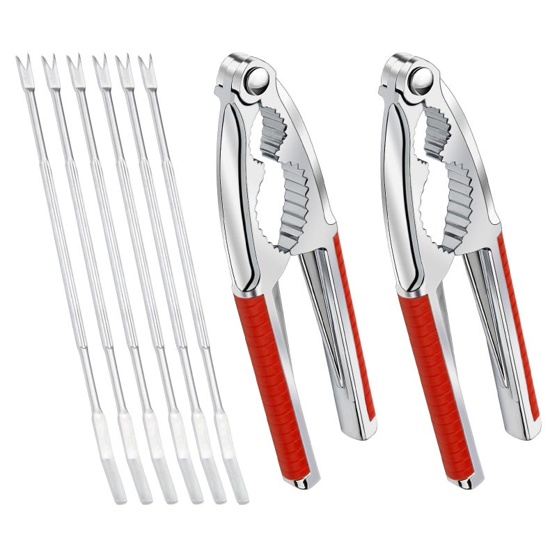 Anglekai Nut Crackers 8Pcs MultiPurpose Stainless Steel Seafood Pecan Cracker Nonslip Handle Walnut Cracking Tools Red