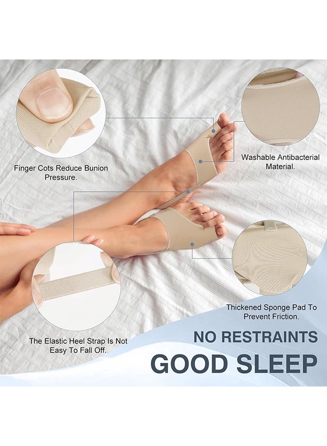 اتش واي 1 زوج مصحح الورم للنساء والرجال ، مصحح أصابع القدم جوارب الورم مريح ومسامي للدعم النهاري / الليلي ، مكواة فرد أصابع القدم الكبيرة لتخفيف الآلام من إبهام القدم (بيج ، متوسط) - Image 2