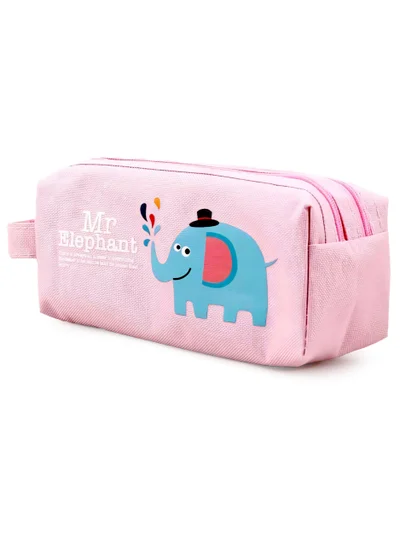 flâneur FLANEUR Pink Zipper Pencil Case for Kids - Cute Elephant Design, Durable and Spacious Storage Organizer for School Supplies. Perfect for Pens, and Other Essentials. Fun and Practical for Children