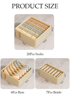 DUNISO 3 Pieces Fabric Closet Storage Organizer Set Foldable Clothes Boxes Large Capacity Wardrobe Stackable Closet Drawer with Handle for Leggings Stockings Socks Underwear  - Image 3