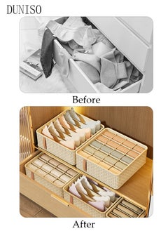 DUNISO 3 Pieces Fabric Closet Storage Organizer Set Foldable Clothes Boxes Large Capacity Wardrobe Stackable Closet Drawer with Handle for Leggings Stockings Socks Underwear  - Image 2
