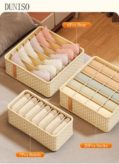 DUNISO 3 Pieces Fabric Closet Storage Organizer Set Foldable Clothes Boxes Large Capacity Wardrobe Stackable Closet Drawer with Handle for Leggings Stockings Socks Underwear  - Image 4