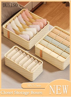 DUNISO 3 Pieces Fabric Closet Storage Organizer Set Foldable Clothes Boxes Large Capacity Wardrobe Stackable Closet Drawer with Handle for Leggings Stockings Socks Underwear  - Image 1