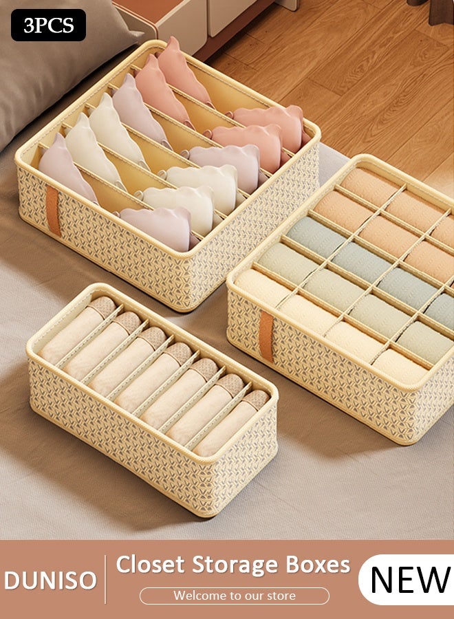 DUNISO طقم منظم تخزين خزانة من القماش مكون من 3 قطع، صناديق ملابس قابلة للطي، خزانة ملابس ذات سعة كبيرة، درج خزانة قابل للتكديس مع مقبض للسراويل الضيقة والجوارب والملابس الداخلية - Image 1