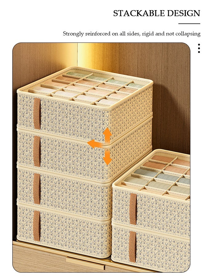 DUNISO طقم منظم تخزين خزانة من القماش مكون من 3 قطع، صناديق ملابس قابلة للطي، خزانة ملابس ذات سعة كبيرة، درج خزانة قابل للتكديس مع مقبض للسراويل الضيقة والجوارب والملابس الداخلية - Image 5