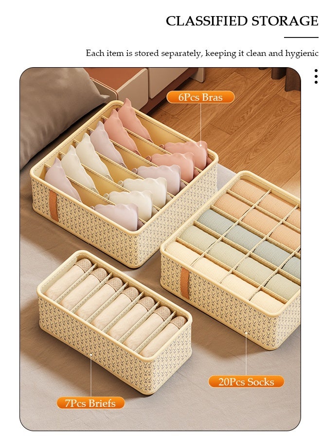 DUNISO طقم منظم تخزين خزانة من القماش مكون من 3 قطع، صناديق ملابس قابلة للطي، خزانة ملابس ذات سعة كبيرة، درج خزانة قابل للتكديس مع مقبض للسراويل الضيقة والجوارب والملابس الداخلية - Image 4