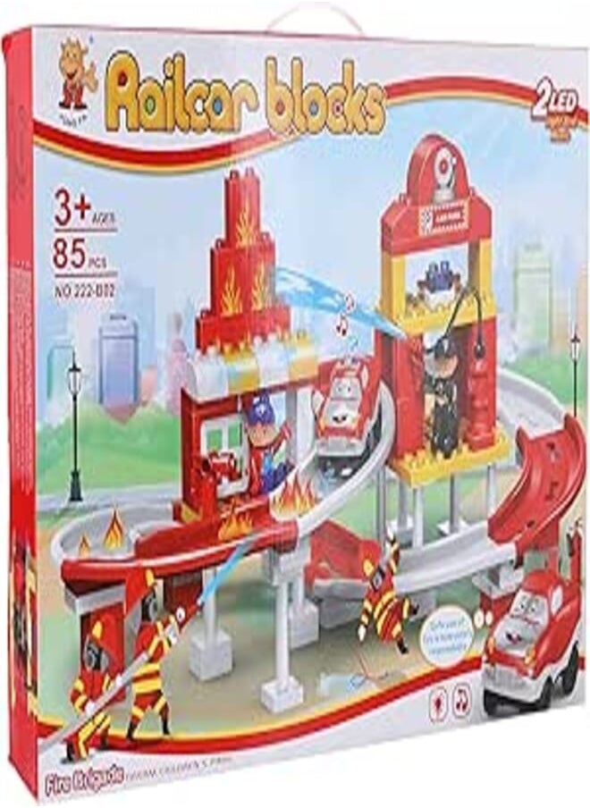 Generic Railcar Fire Brigade Building Blocks With Sound And Light – 85 Pcs 
