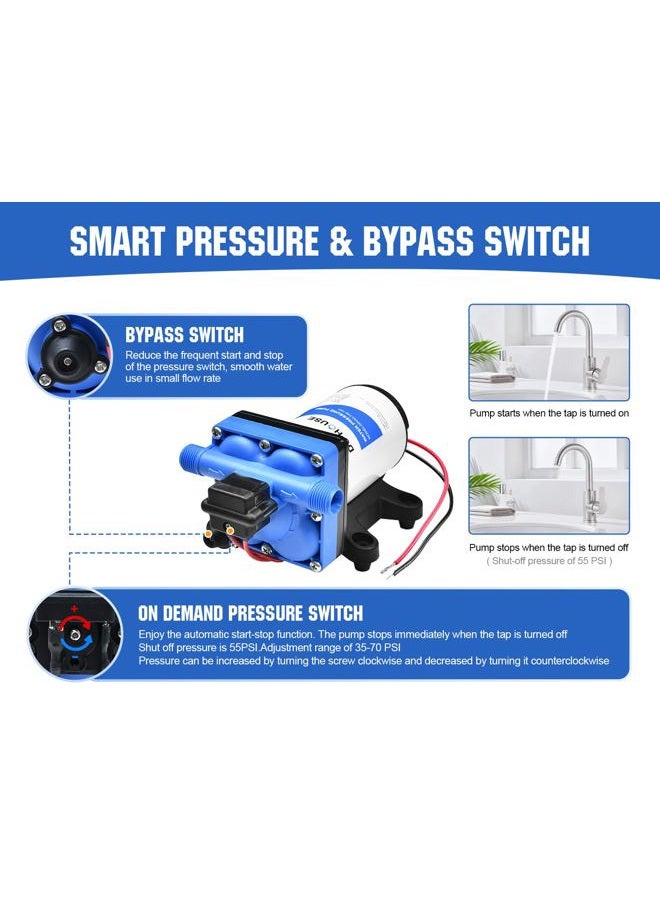 DC HOUSE RV Water Pump 12V Quiet 3.5GPM 55PSI 12 Volt DC On Demand Self Priming Water Pressure Diaphragm Pump with Pressure Switch for RV Camper Yacht Trailer Truck Off Grid - Image 5