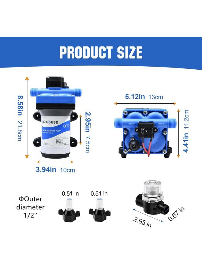 DC HOUSE RV Water Pump 12V Quiet 3.5GPM 55PSI 12 Volt DC On Demand Self Priming Water Pressure Diaphragm Pump with Pressure Switch for RV Camper Yacht Trailer Truck Off Grid - Image 3