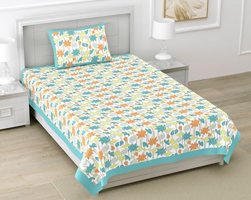 DE CAMA Since 1997 | 100% Pure Cotton 300 TC Premium Single Bedsheet for Single Bed (60 x 90 Inch) with 1 Pillow Cover (17 x 27 Inch) | Luxury Designer Printed Bedsheet Set – Multicolour Lotus - Image 1