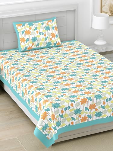 DE CAMA Since 1997 | 100% Pure Cotton 300 TC Premium Single Bedsheet for Single Bed (60 x 90 Inch) with 1 Pillow Cover (17 x 27 Inch) | Luxury Designer Printed Bedsheet Set – Multicolour Lotus - Image 5