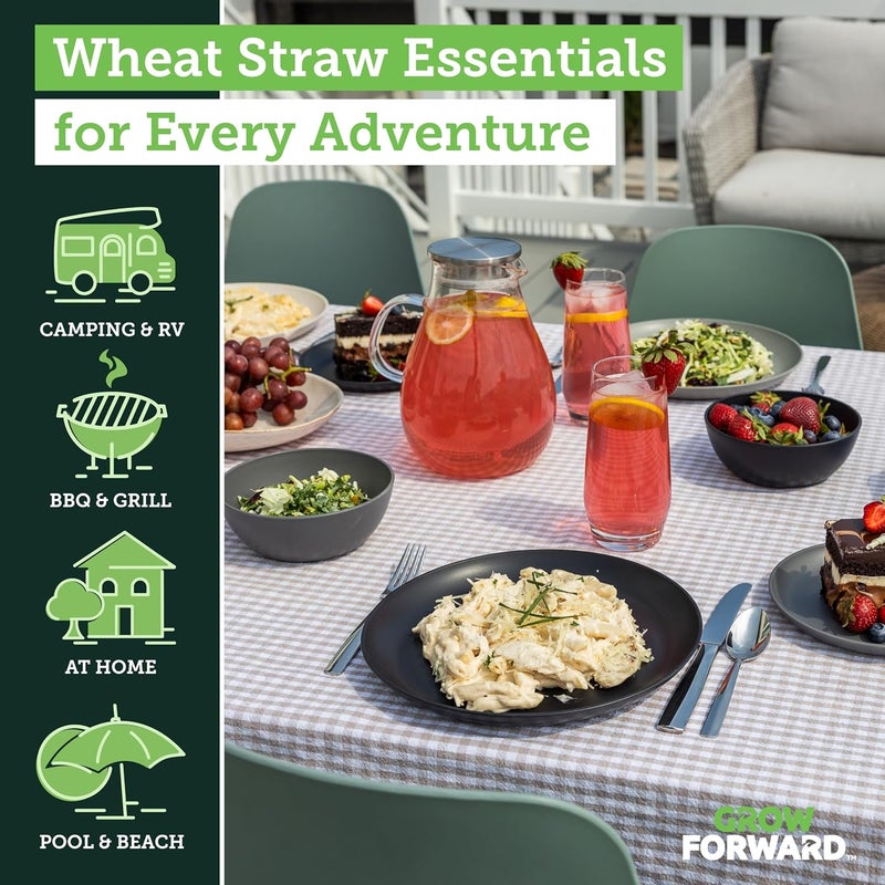 Grow Forward 16-piece Premium Wheat Straw Dinnerware Sets for 4 - Unbreakable Dishwasher & Microwave Safe Plastic Plates and Bowls Sets - Patio, Outdoors, RV, Camping Dishes - Moonlight - Image 2