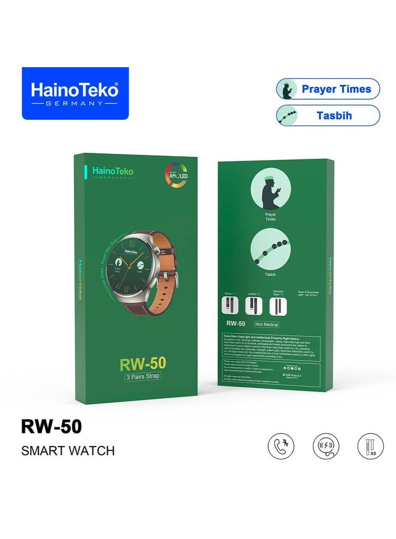 Haino Teko RW50 Super Max Size Round Shape Curved AMOLED Display Smart Watch With 3 Pair Straps For GentsHaino Teko RW50 Super Max Size Round Shape Curved AMOLED Display Smart Watch With 3 Pair Straps For Gents and Boys Black - Image 2