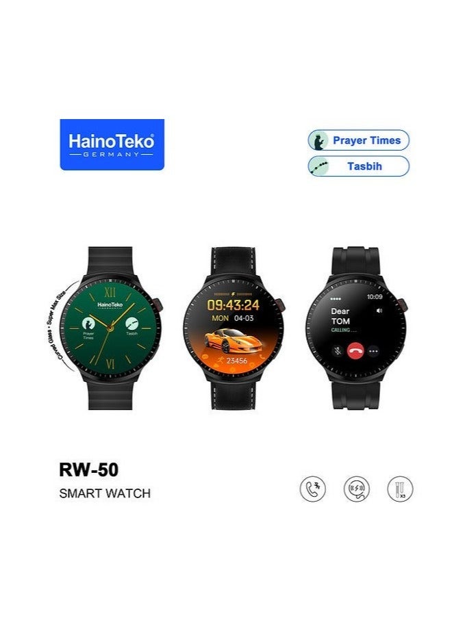 Haino Teko RW50 Super Max Size Round Shape Curved AMOLED Display Smart Watch With 3 Pair Straps For GentsHaino Teko RW50 Super Max Size Round Shape Curved AMOLED Display Smart Watch With 3 Pair Straps For Gents and Boys Black - Image 3