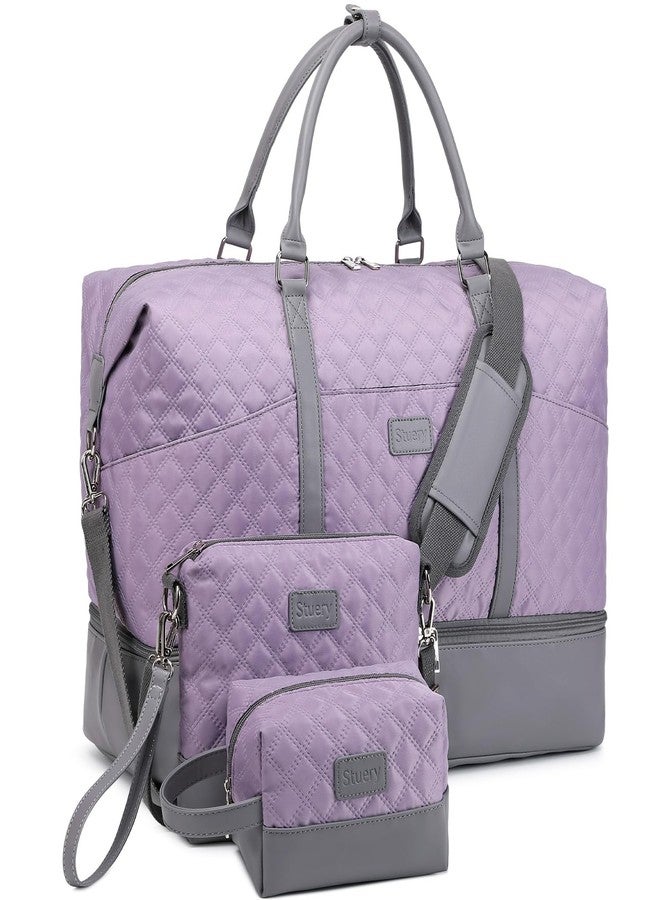 Stuery Weekender Bags for Women with Toiletry Bags Large Overnight Bags Travel Duffel Bag Carry On Shoulder Weekend Tote with Shoe Compartment and Wet Pocket for Girls Airplane Traveling, Gym, Purple, - Image 1