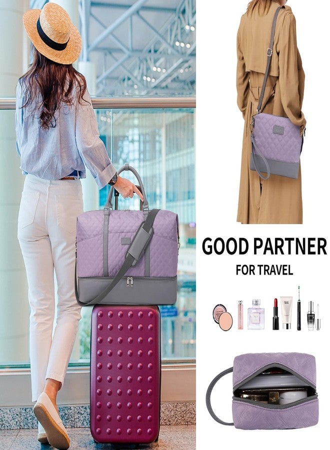 Stuery Weekender Bags for Women with Toiletry Bags Large Overnight Bags Travel Duffel Bag Carry On Shoulder Weekend Tote with Shoe Compartment and Wet Pocket for Girls Airplane Traveling, Gym, Purple, - Image 3