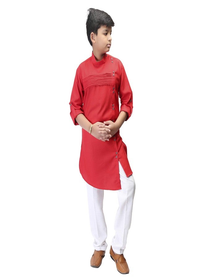 Qtsy Indian Cotton Kurta Set for Boys Red - Image 1