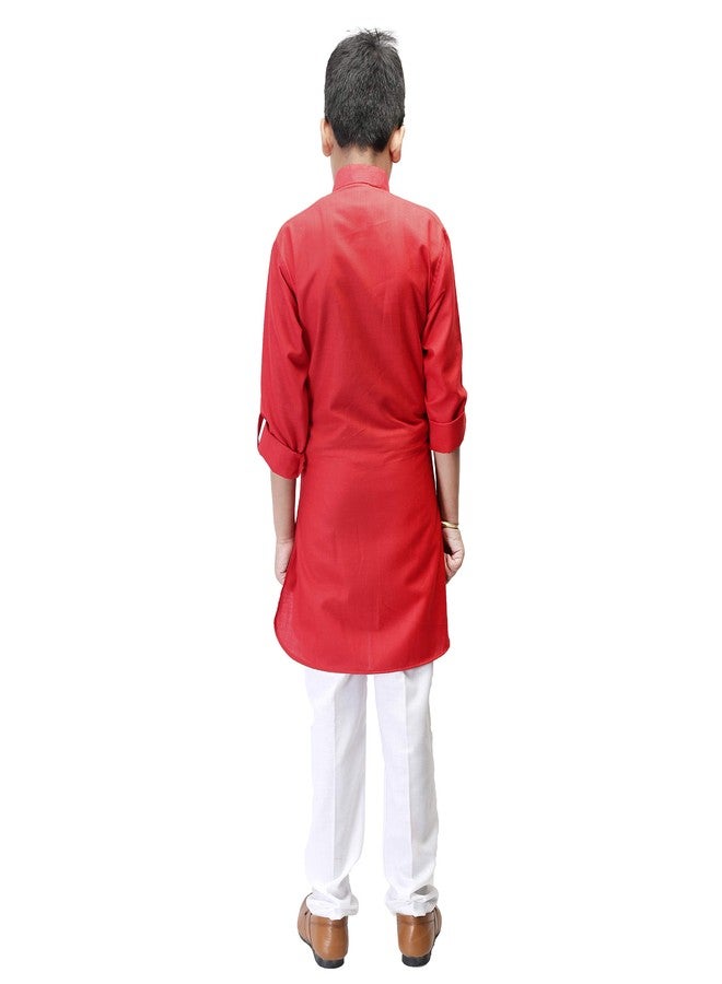Qtsy Indian Cotton Kurta Set for Boys Red - Image 2