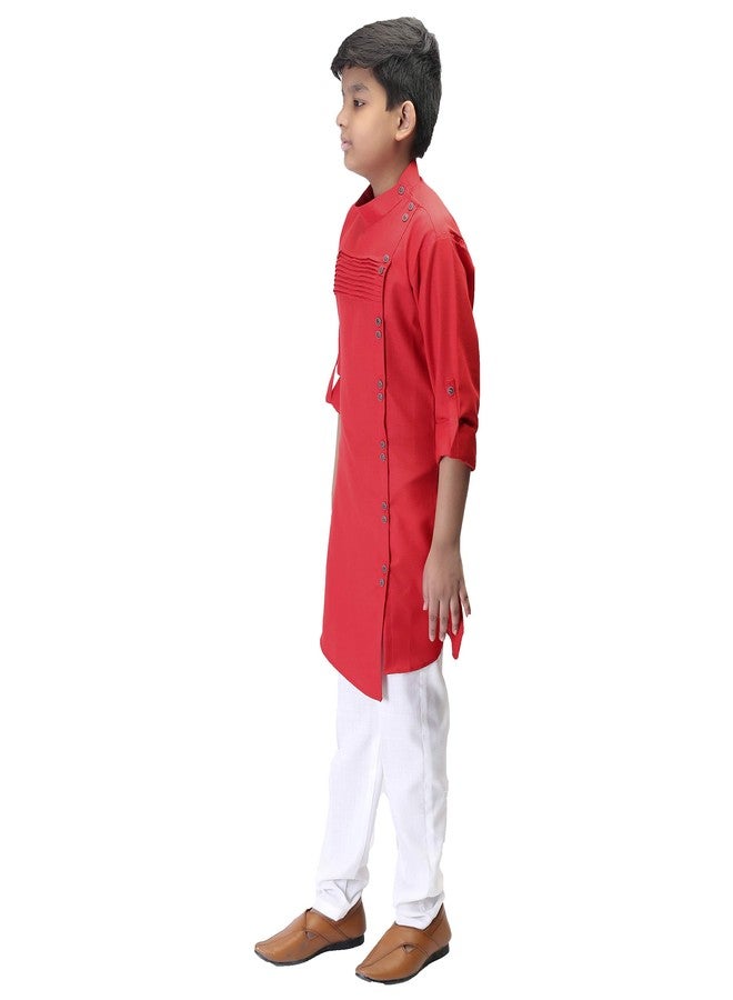 Qtsy Indian Cotton Kurta Set for Boys Red - Image 4