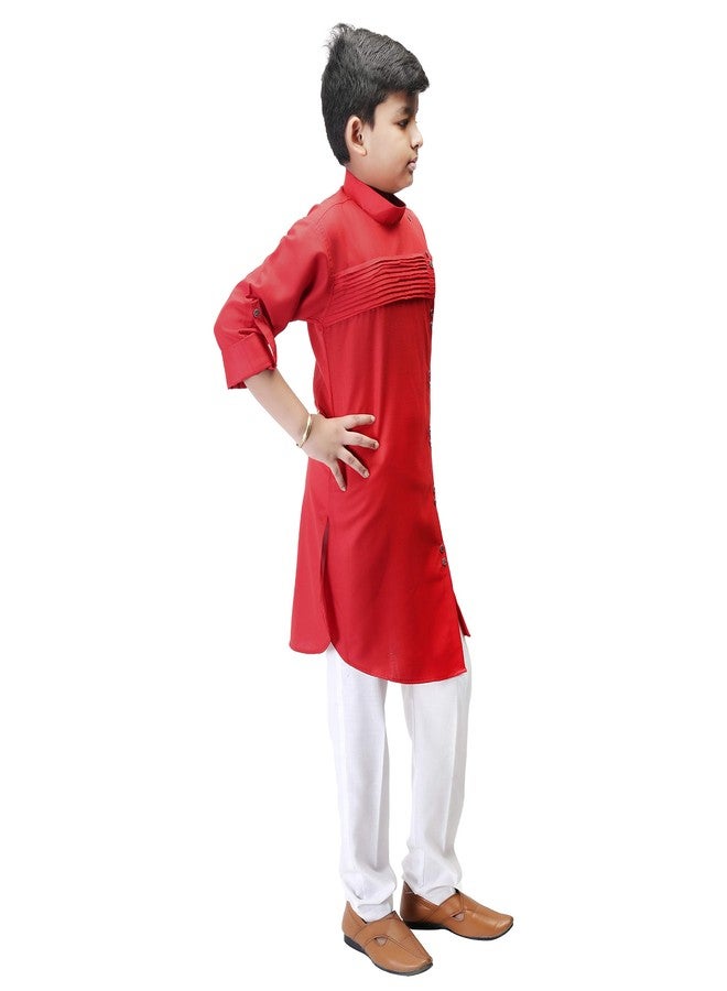 Qtsy Indian Cotton Kurta Set for Boys Red - Image 3