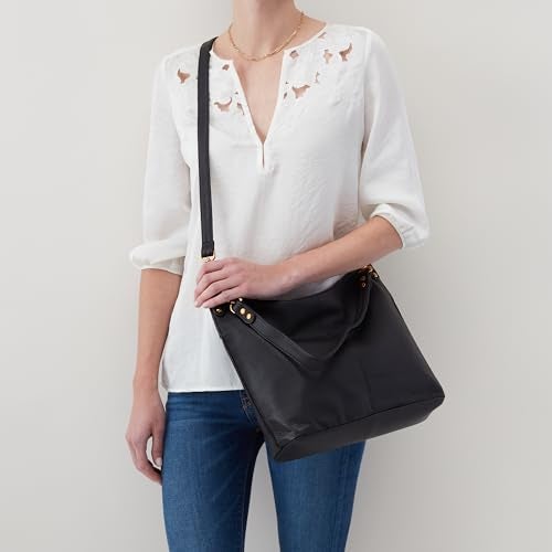 HOBO Pier Leather Shoulder Crossbody Bag with Two Removable Straps, Go From Shoulder to Crossbody for Everyday, Work, Or Traveling, Black - Image 4