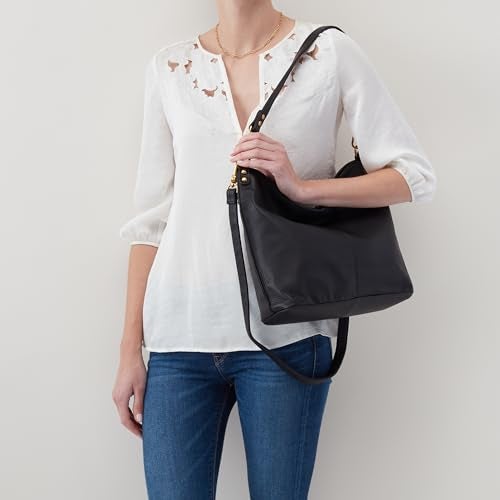 HOBO Pier Leather Shoulder Crossbody Bag with Two Removable Straps, Go From Shoulder to Crossbody for Everyday, Work, Or Traveling, Black - Image 2