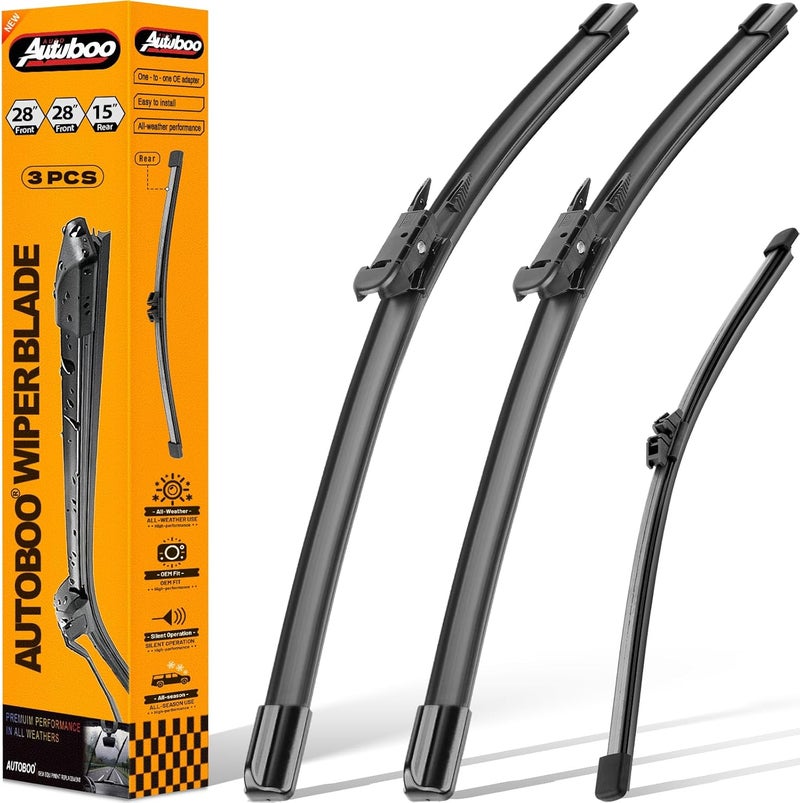 AUTOBOO 28"+28" Windshield Wipers with 15 Inch Rear Wiper Blade Replacement for Ford edge 2015 2016 2017 2018 2019 2020 2021-Original Factory Quality (Pack of 3) - Image 1