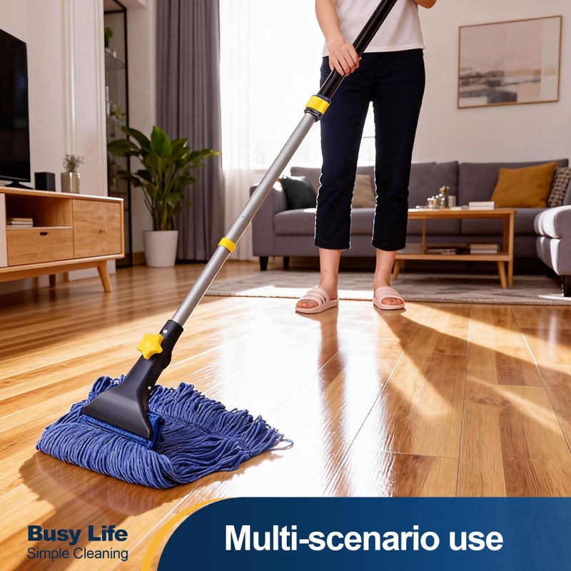 Yocada Looped-End String Wet Mop Heavy Duty Cotton Mop Commercial Industrial Grade Telescopic Iron Pole Jaw Clamp Floor Cleaning 55.1 inch - Image 3