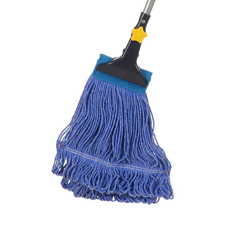 Yocada Looped-End String Wet Mop Heavy Duty Cotton Mop Commercial Industrial Grade Telescopic Iron Pole Jaw Clamp Floor Cleaning 55.1 inch - Image 1