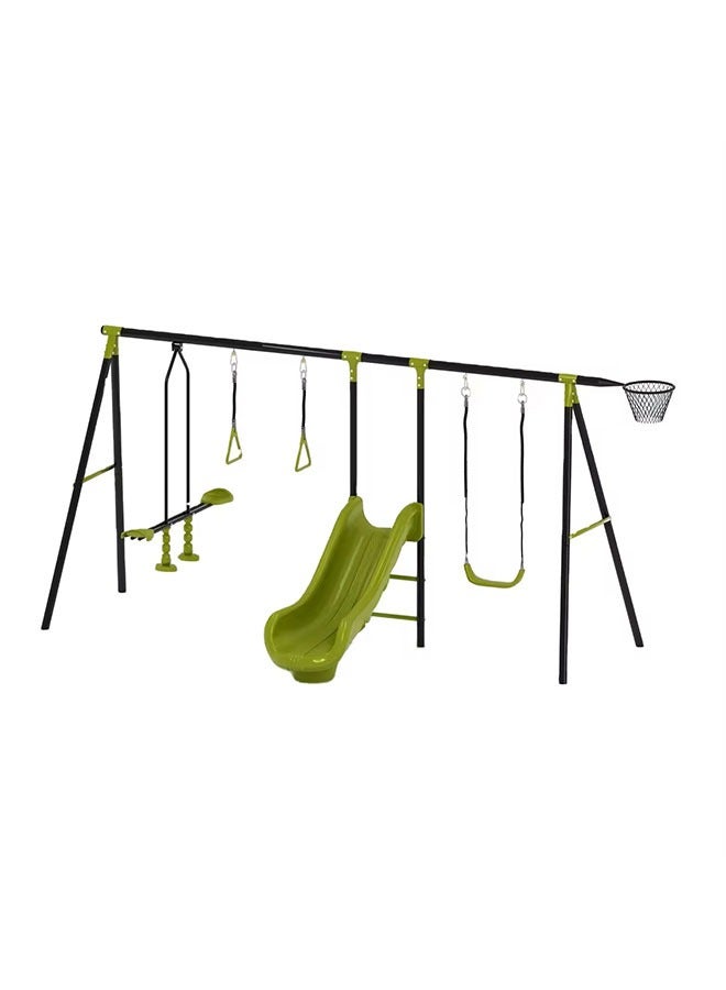 XIANGYU Swing Sets for Backyard 5-in-1 Heavy Duty Metal Swing Stand Basketball Hoop and Slide for Kids  - Image 1