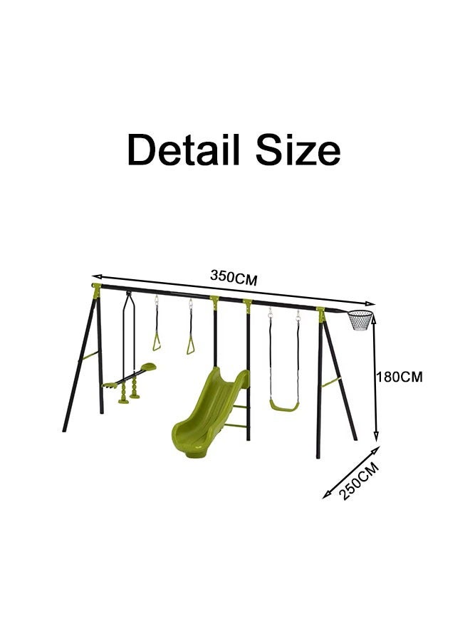 XIANGYU Swing Sets for Backyard 5-in-1 Heavy Duty Metal Swing Stand Basketball Hoop and Slide for Kids  - Image 3