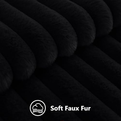 decorUhome Cozy Faux Fur Throw Pillow Covers 18x18 Set of 2 Decorative Soft Plush Striped Modern Farmhouse Boho Couch Pillow Cases with Velvet Back for Sofa Bed Living Room Black - Image 3