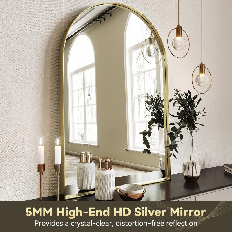 Brightify Arched Mirror, 24 x 36 Inch Gold Arch Mirror, Metal Frame Gold Arched Wall Mirror, Arched Top Bathroom Vanity Mirror for Living Room Bedroom Mantle Entryway Hallways - Image 4
