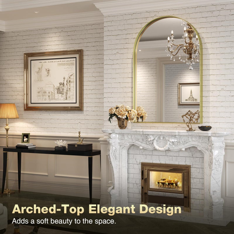 Brightify Arched Mirror, 24 x 36 Inch Gold Arch Mirror, Metal Frame Gold Arched Wall Mirror, Arched Top Bathroom Vanity Mirror for Living Room Bedroom Mantle Entryway Hallways - Image 3