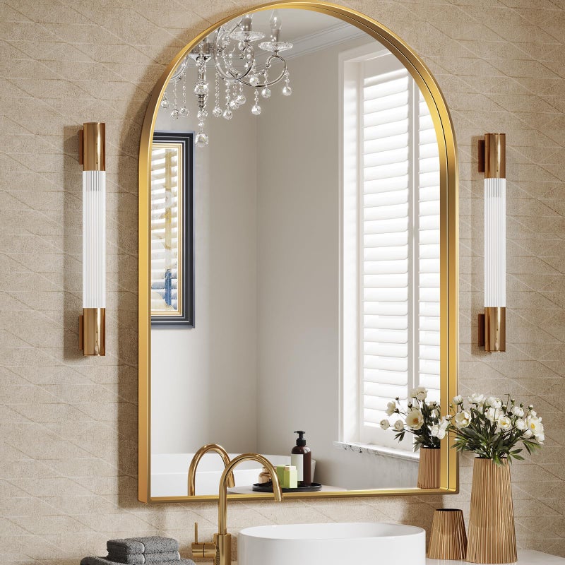 Brightify Arched Mirror, 24 x 36 Inch Gold Arch Mirror, Metal Frame Gold Arched Wall Mirror, Arched Top Bathroom Vanity Mirror for Living Room Bedroom Mantle Entryway Hallways - Image 1